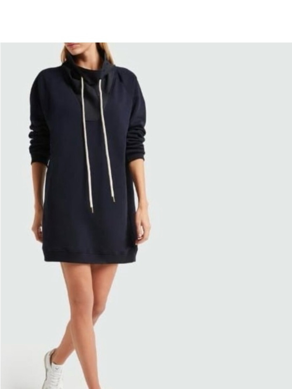 Women's Navy Hoodie Mini Dress with Drawstring